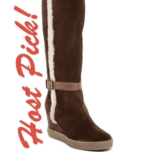 Aquatalia Italy New Tall Weatherproof Wedge Boot NIB Suede Leather Women's 🎉HP - Picture 1 of 16